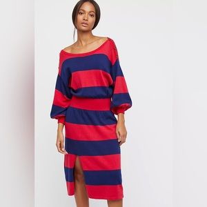 Free People Red and Navy Striped Knit Midi Dress